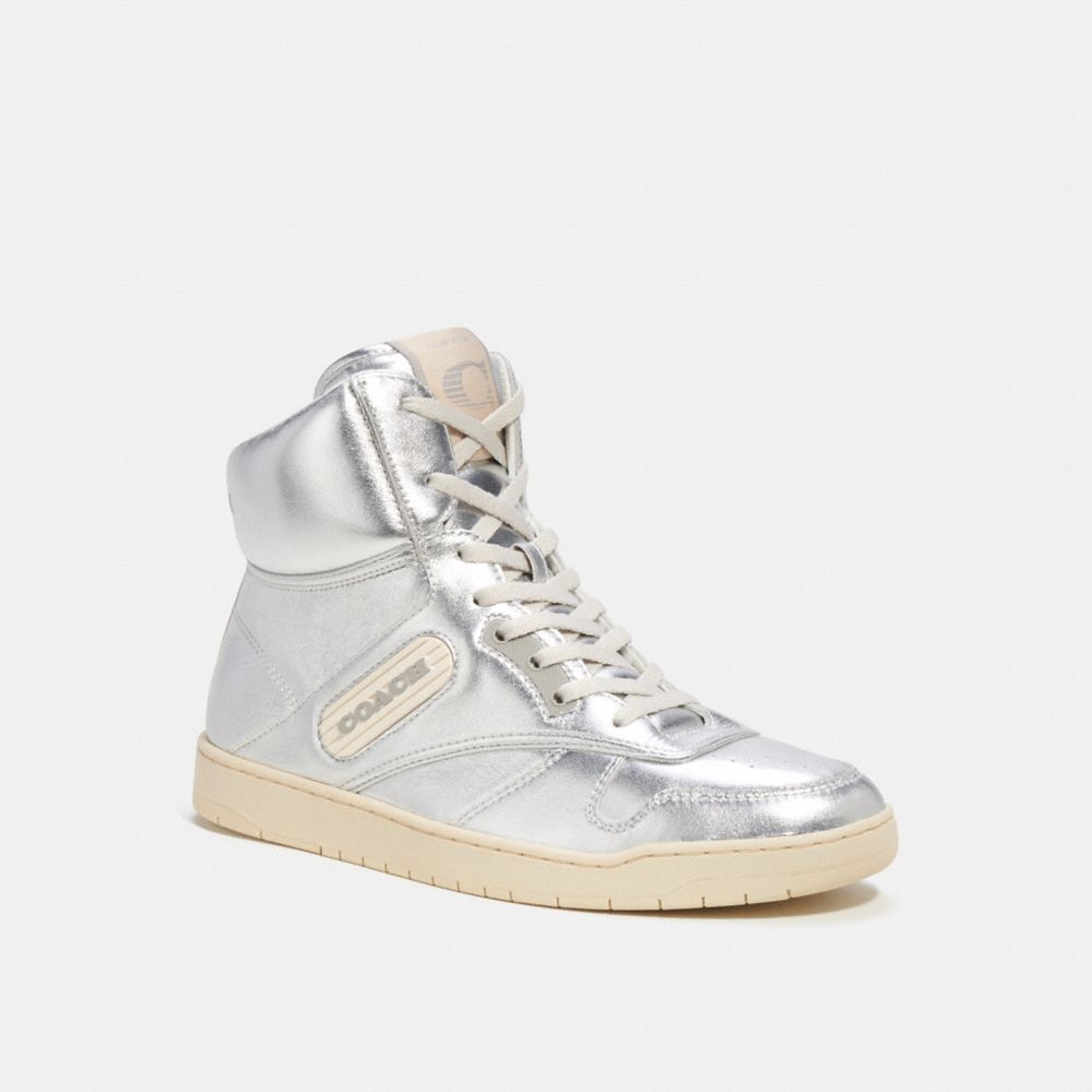 Silver Women Coach C202 High Top Sneakers | MY_CH21533