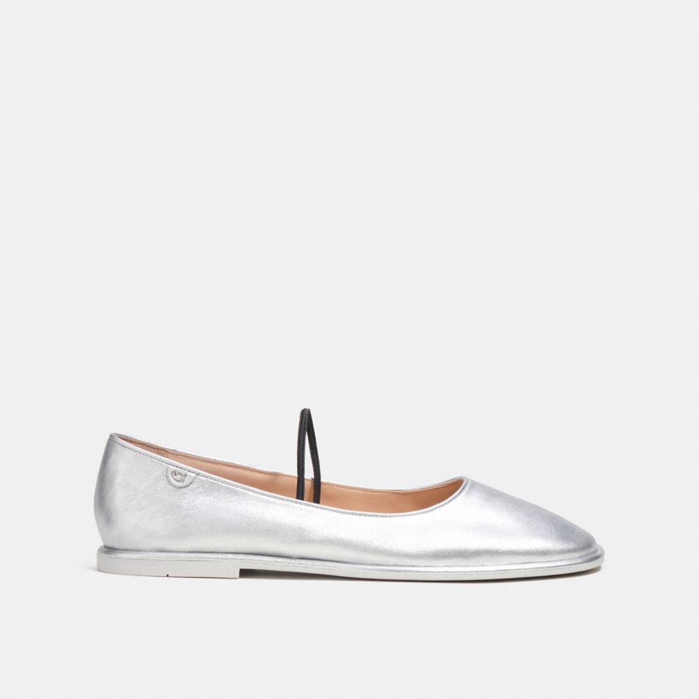 Silver Women Coach Emilia Mary Jane In Metallic Leather Loafers | MY_CH38222