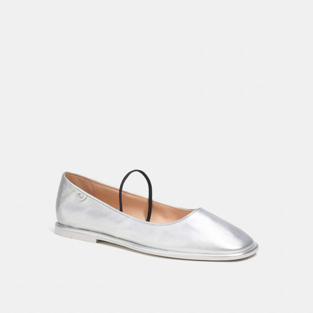 Silver Women Coach Emilia Mary Jane In Metallic Leather Loafers | MY_CH38222