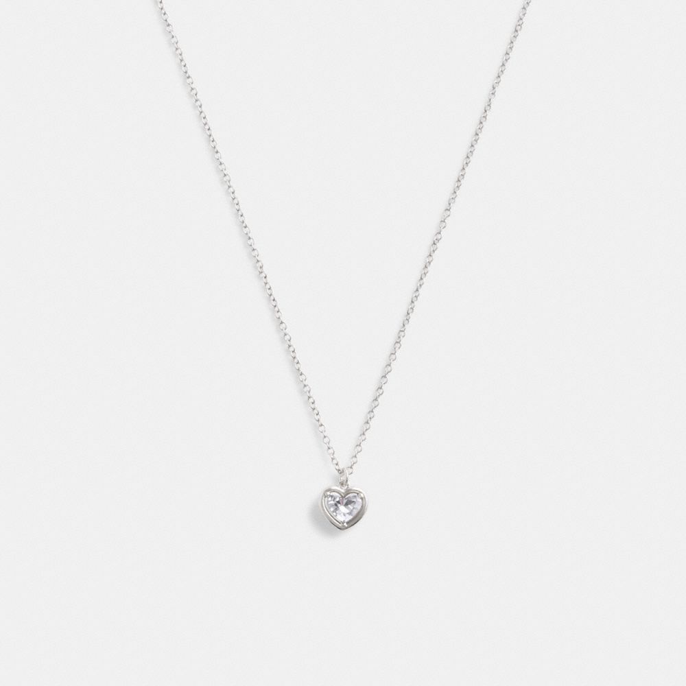 Silver Women Coach Halo Heart Pendant Necklace | MY_CH32958