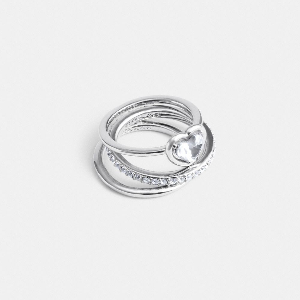 Silver Women Coach Halo Heart Set Ring | MY_CH32541