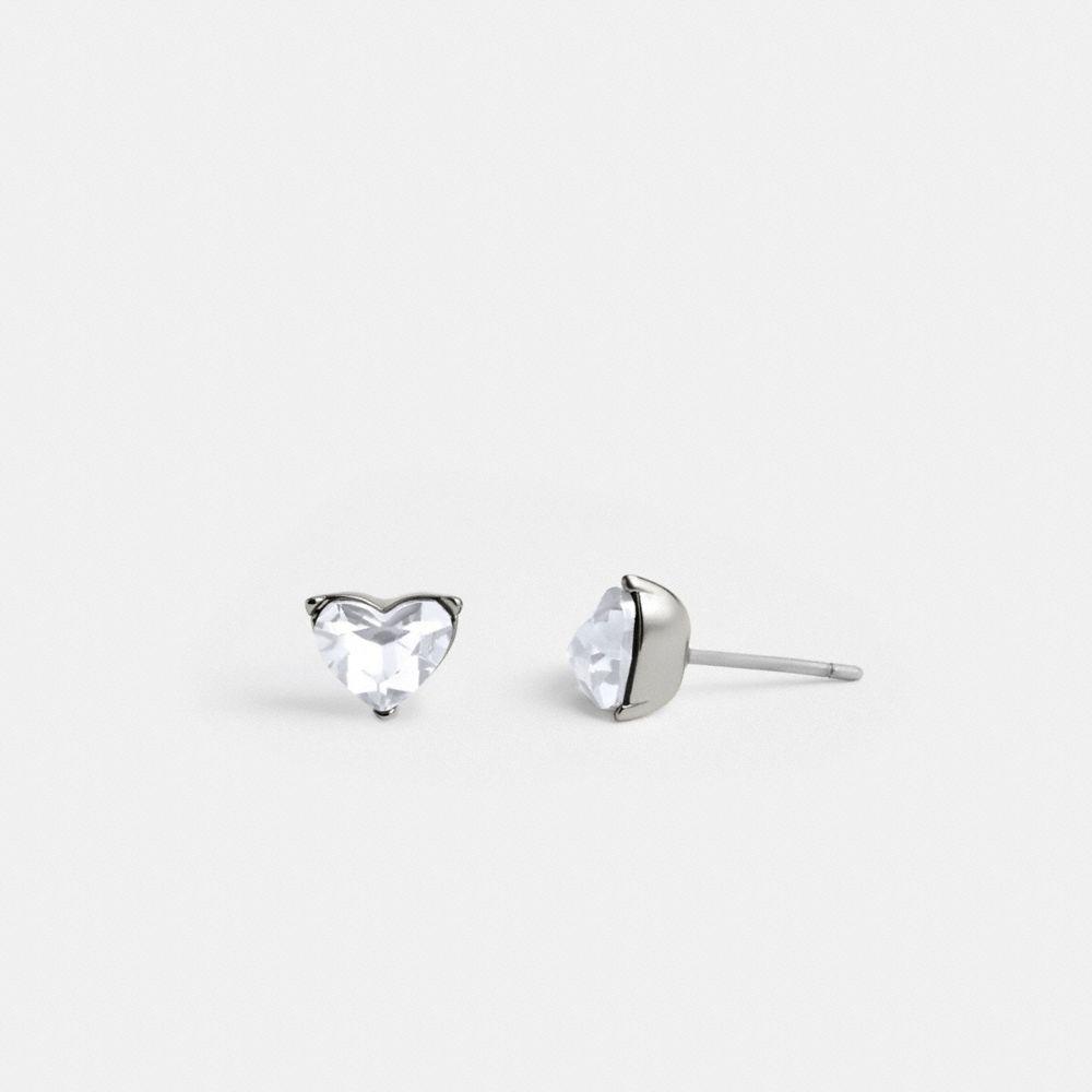 Silver Women Coach Halo Heart Stud Earrings | MY_CH51197