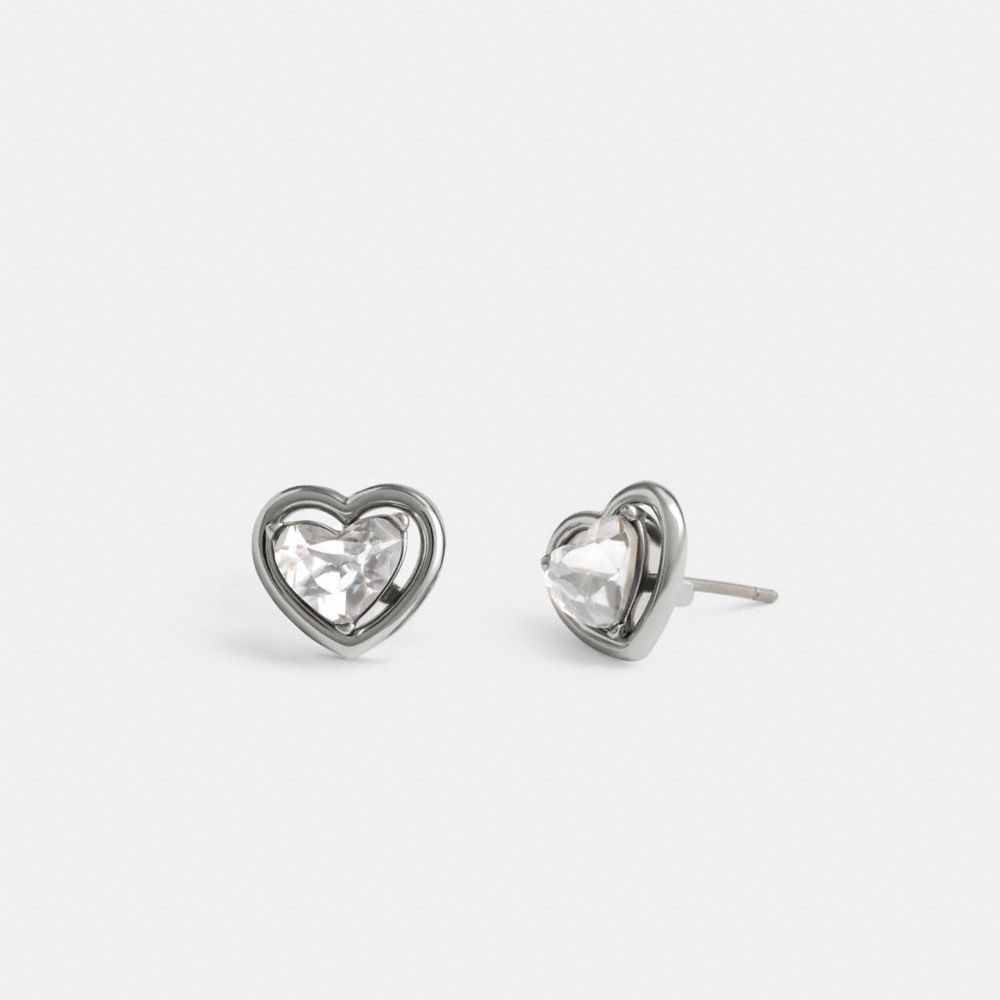 Silver Women Coach Halo Heart Stud Earrings | MY_CH51197