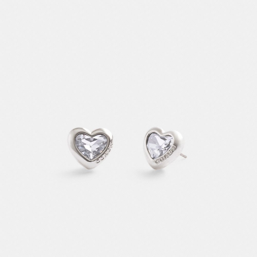 Silver Women Coach Heart Stud & Clear Earrings | MY_CH30165