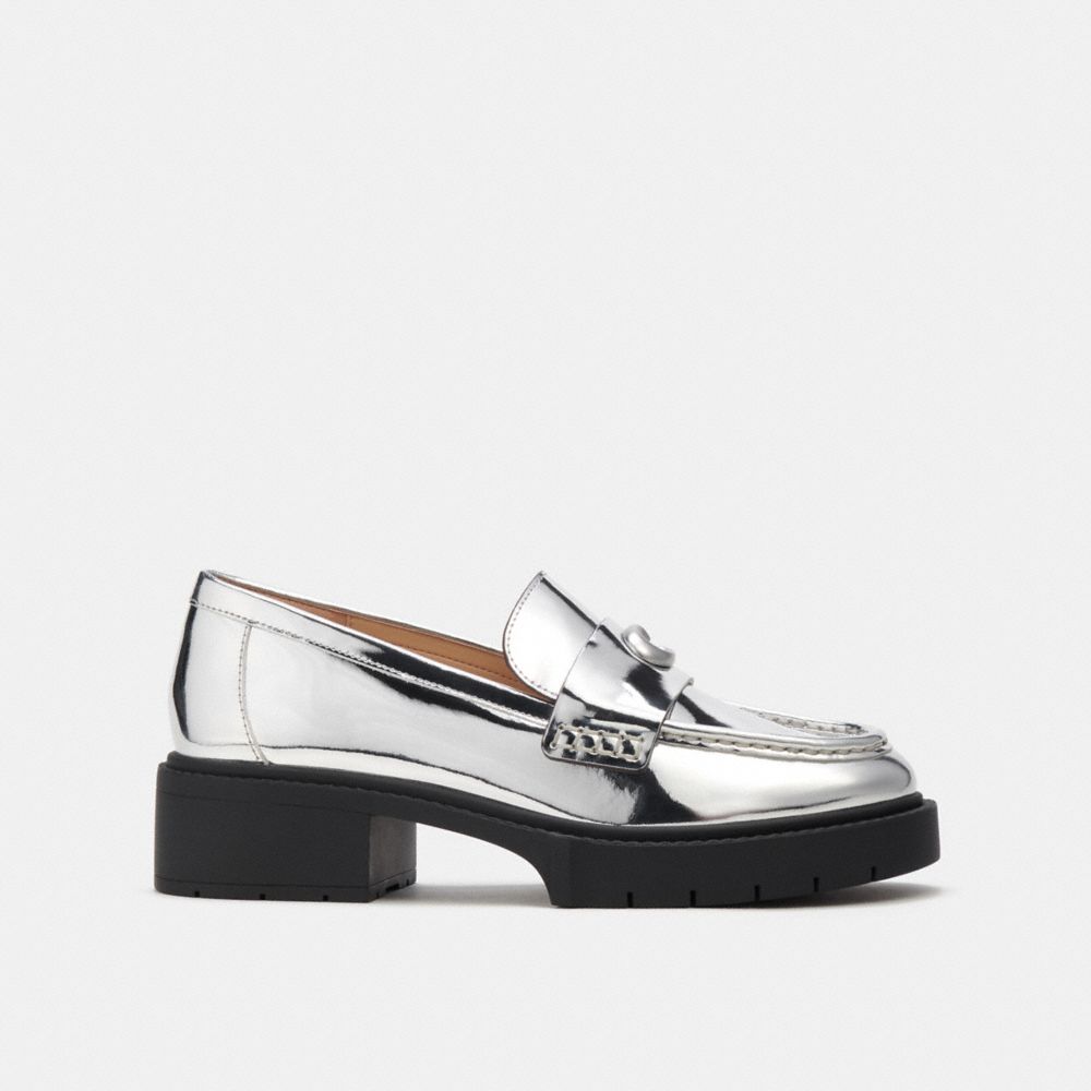 Silver Women Coach Leah In Metallic Leather Loafers | MY_CH29837