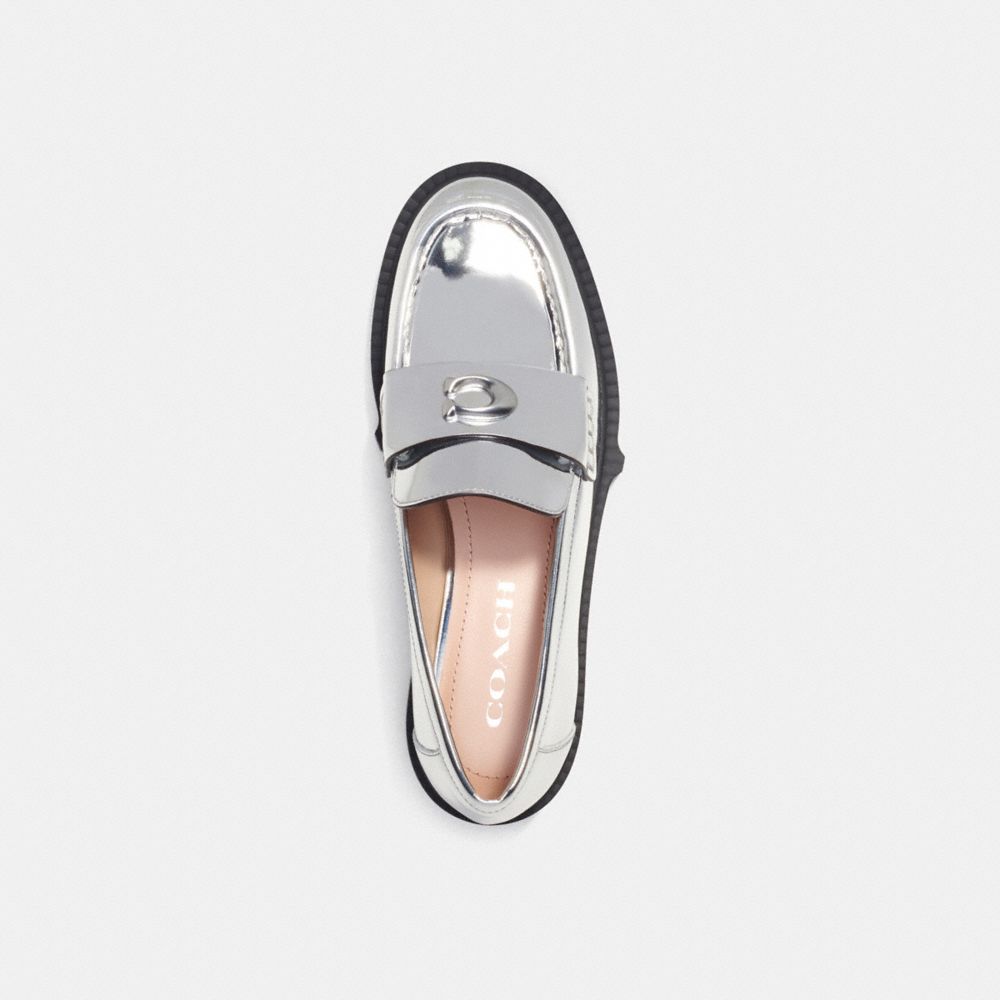 Silver Women Coach Leah In Metallic Leather Loafers | MY_CH29837