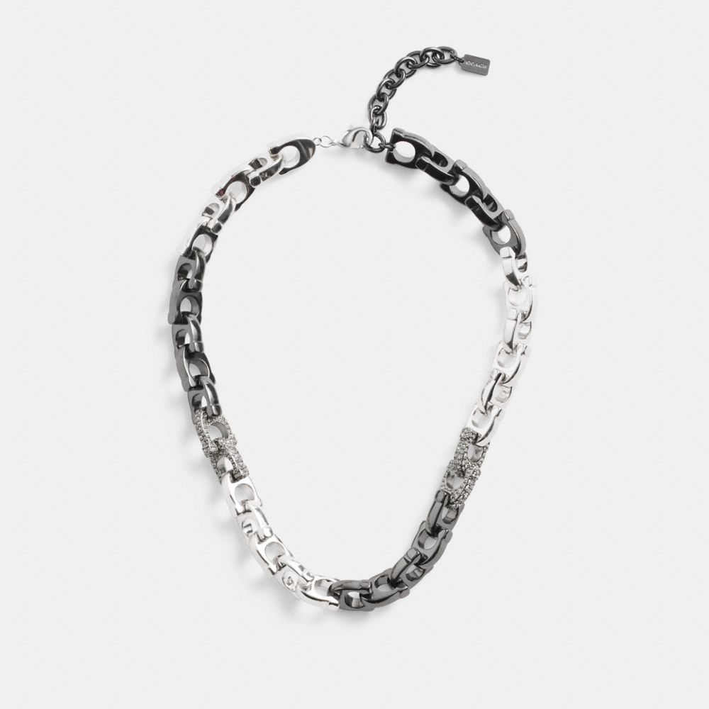 Silver Women Coach Pavé Signature Mixed Chain & Clear Necklace | MY_CH62309