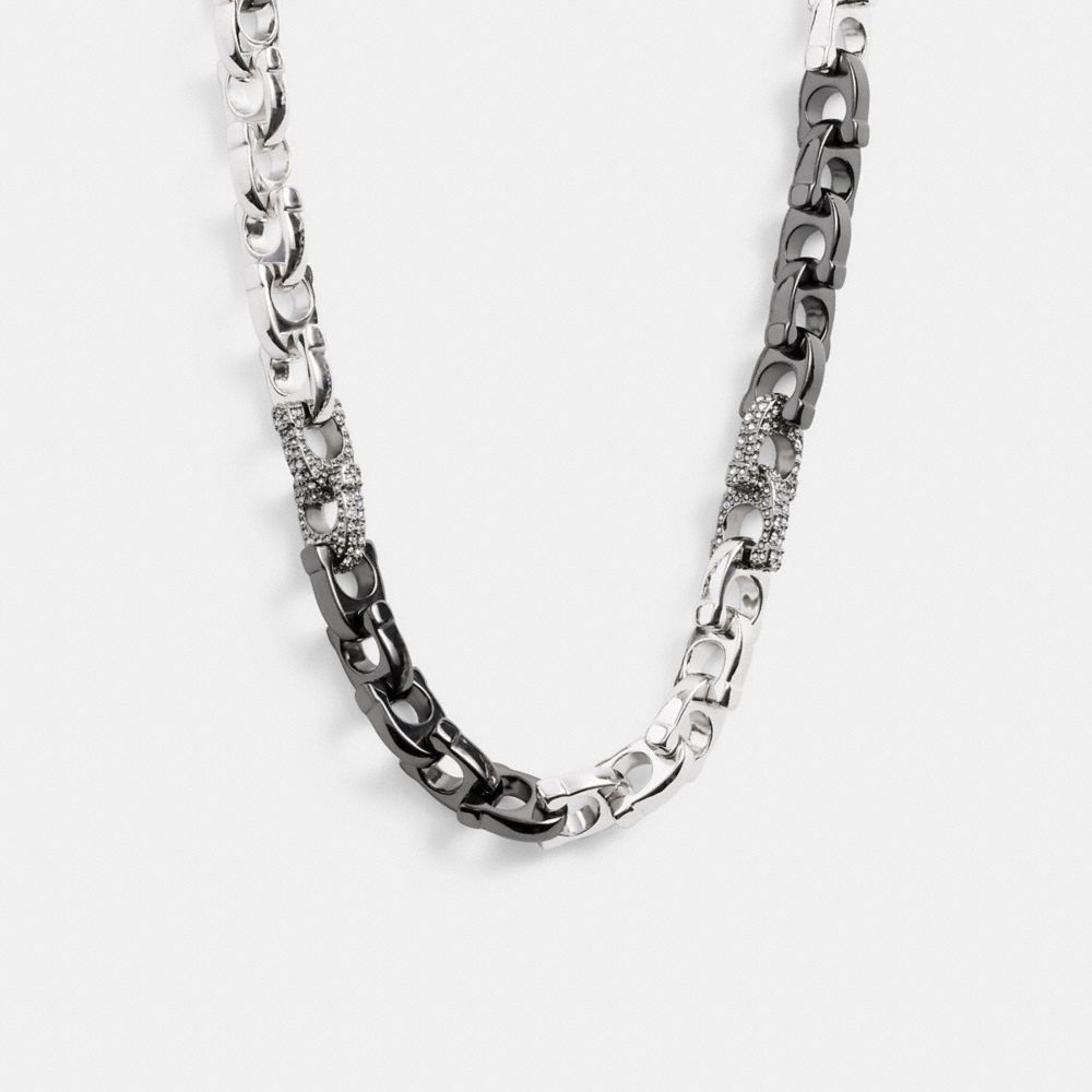 Silver Women Coach Pavé Signature Mixed Chain & Clear Necklace | MY_CH62309