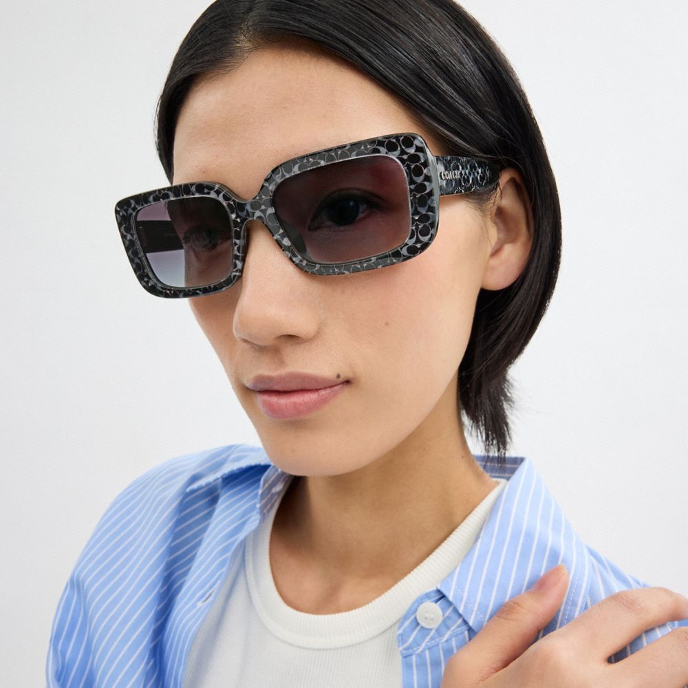 Silver Women Coach Signature Oversized Rectangle Pearlized Signature Sunglasses | MY_CH90490