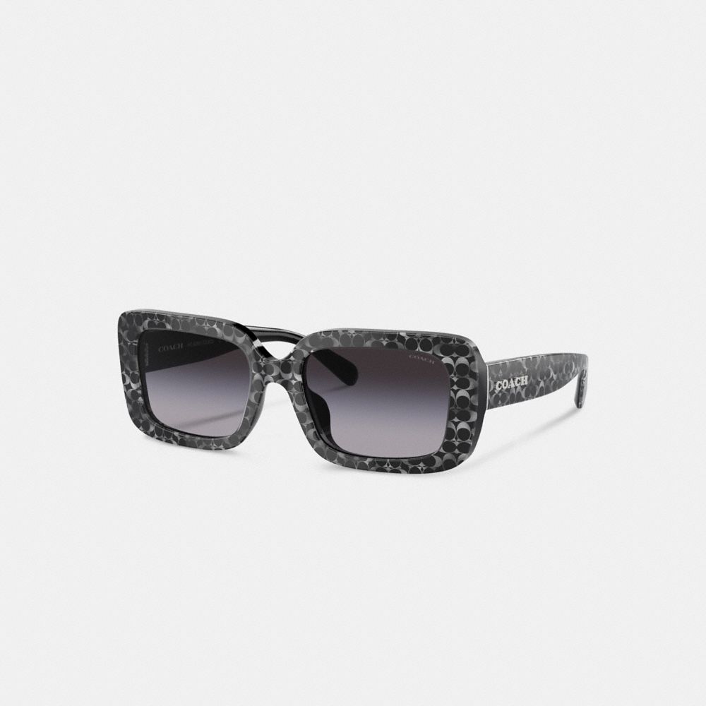 Silver Women Coach Signature Oversized Rectangle Pearlized Signature Sunglasses | MY_CH90490