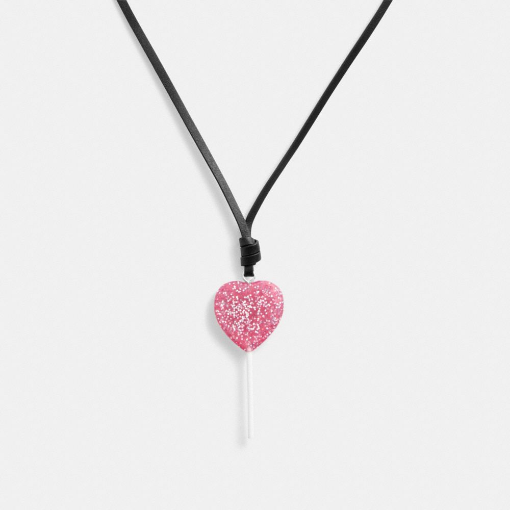 Silver / Pink Women Coach The Lil Nas X Drop Heart Lollipop Necklace | MY_CH30027