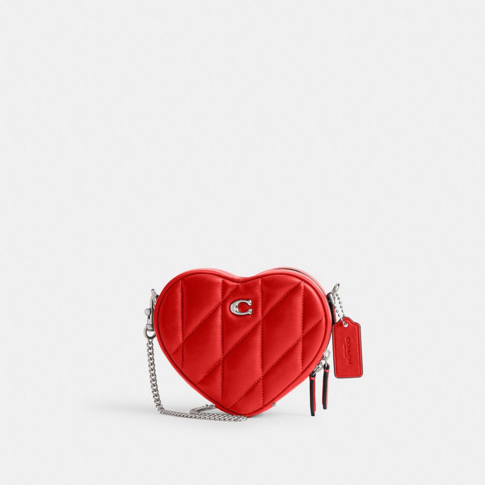 Silver / Red Women Coach Heart 14 With Pillow Quilting Nappa Leather Crossbody Bags | MY_CH63705