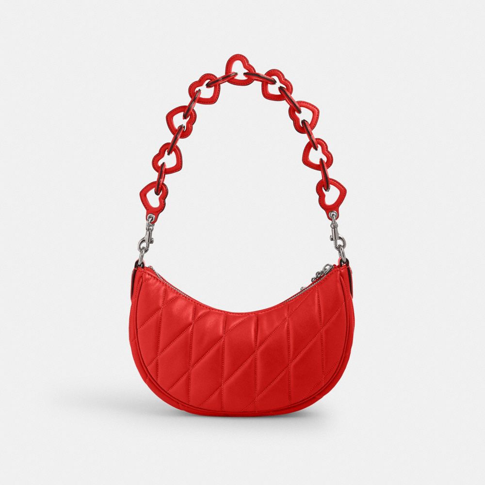 Silver / Red Women Coach Mira With Pillow Quilting And Heart Strap Nappa Leather Shoulder Bags | MY_CH21436