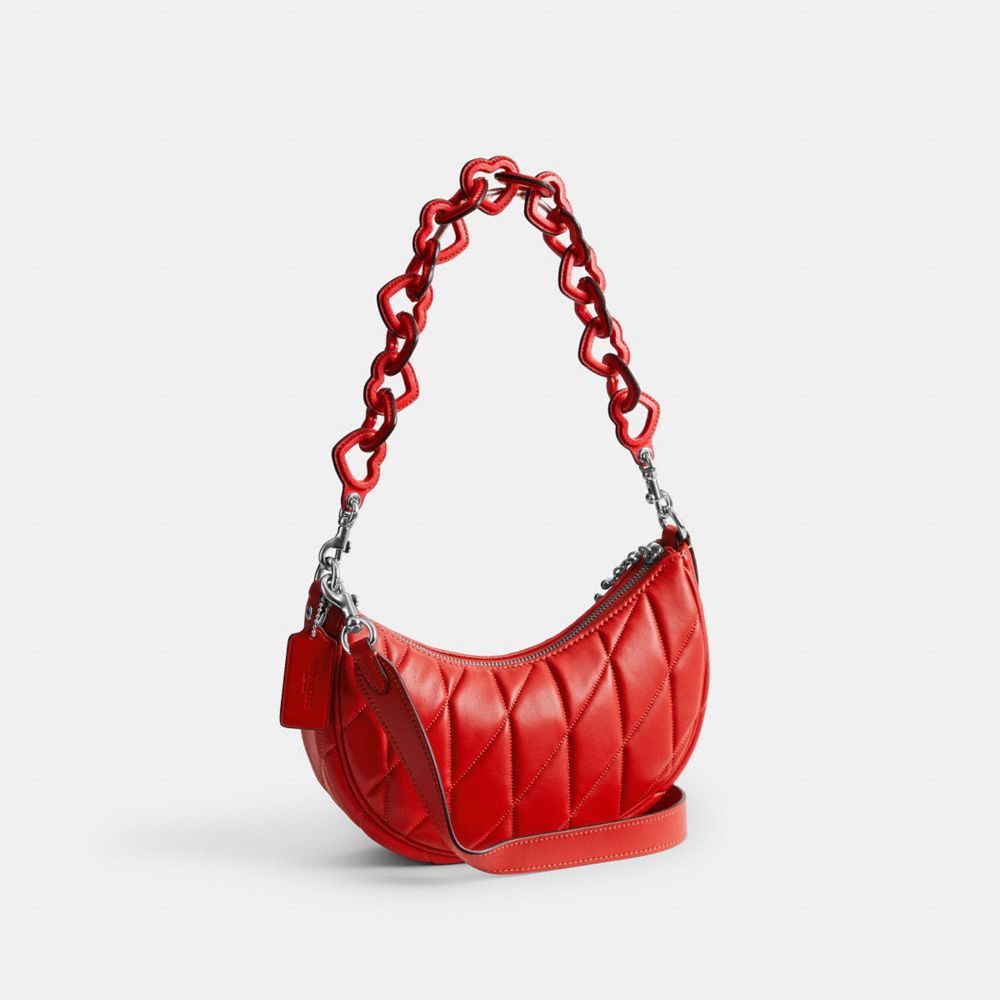 Silver / Red Women Coach Mira With Pillow Quilting And Heart Strap Nappa Leather Shoulder Bags | MY_CH21436