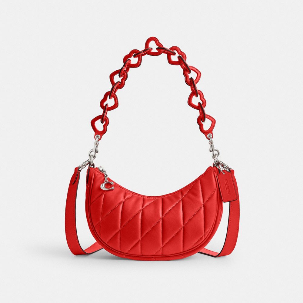 Silver / Red Women Coach Mira With Pillow Quilting And Heart Strap Nappa Leather Shoulder Bags | MY_CH21436