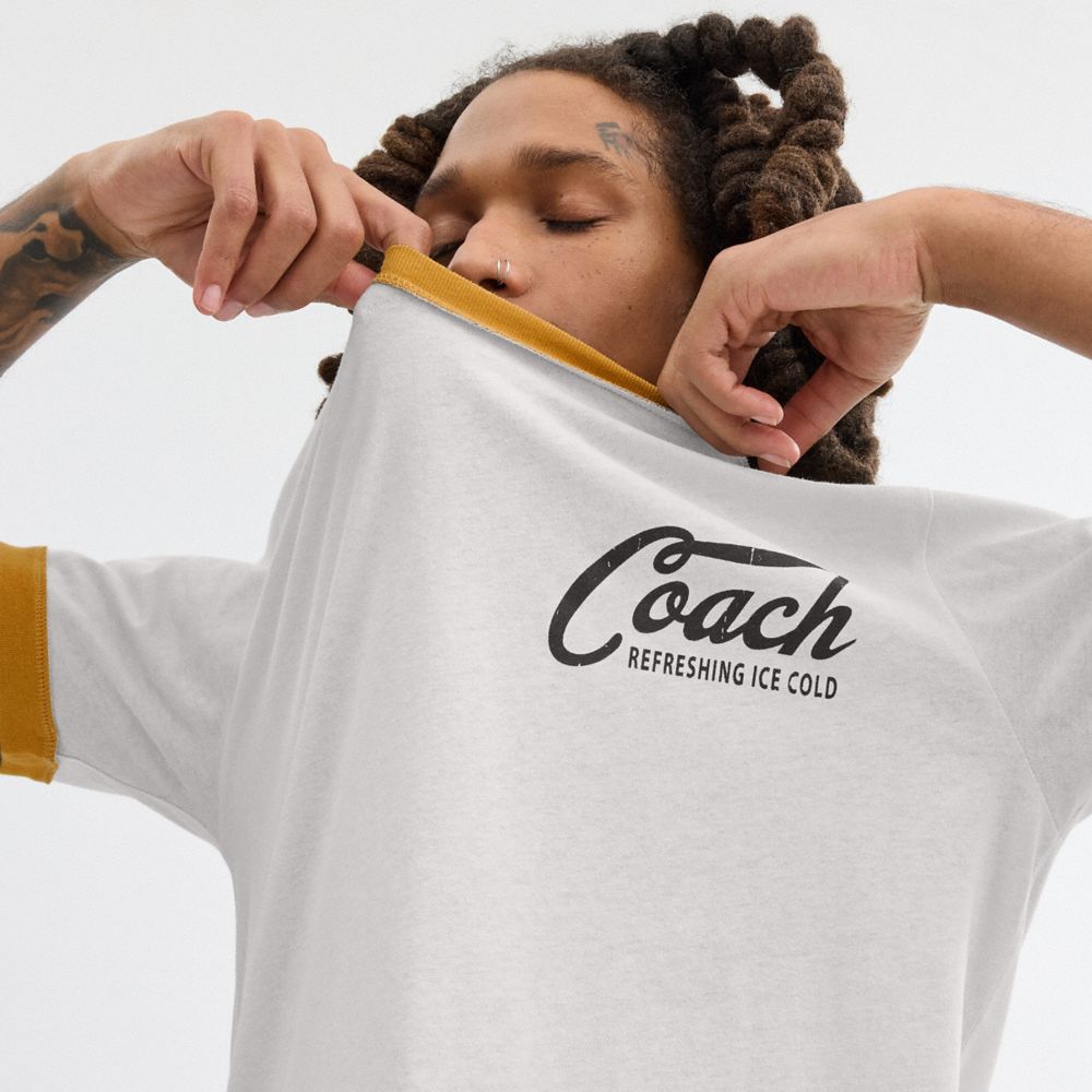 White Men Coach Ringer T Shirts | MY_CH40976