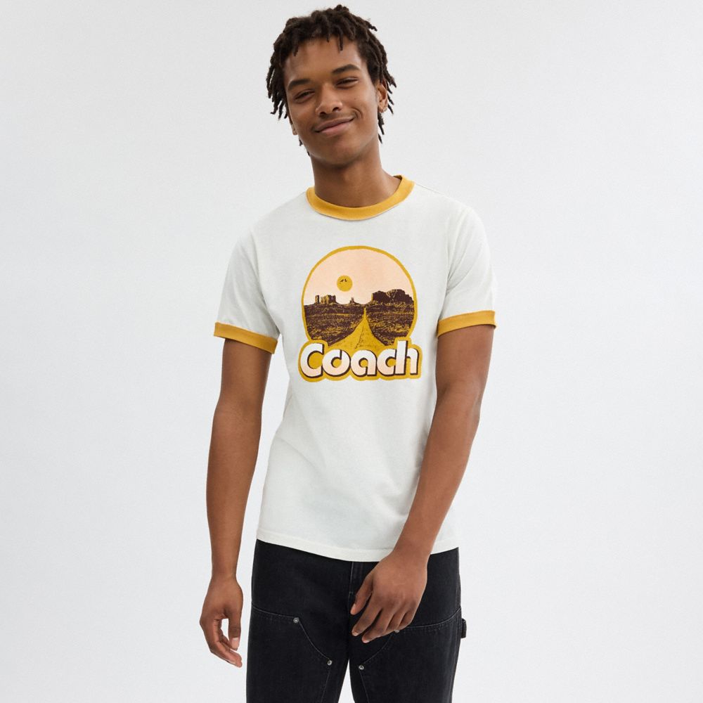 White Men Coach Roadside Ringer T Shirts | MY_CH48790