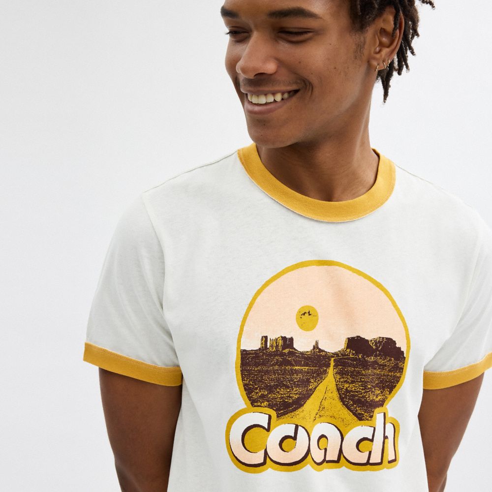 White Men Coach Roadside Ringer T Shirts | MY_CH48790