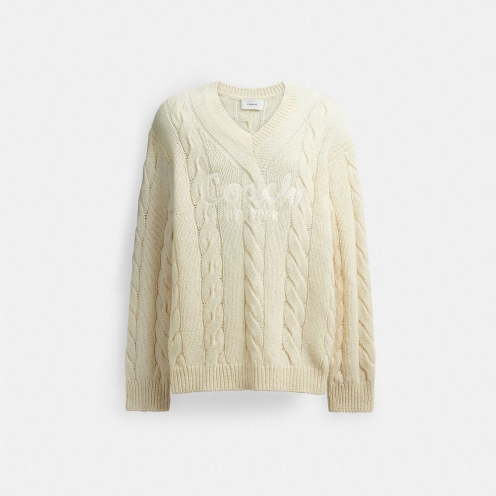 White Men Coach Signature In Recycled Wool Sweaters | MY_CH52403