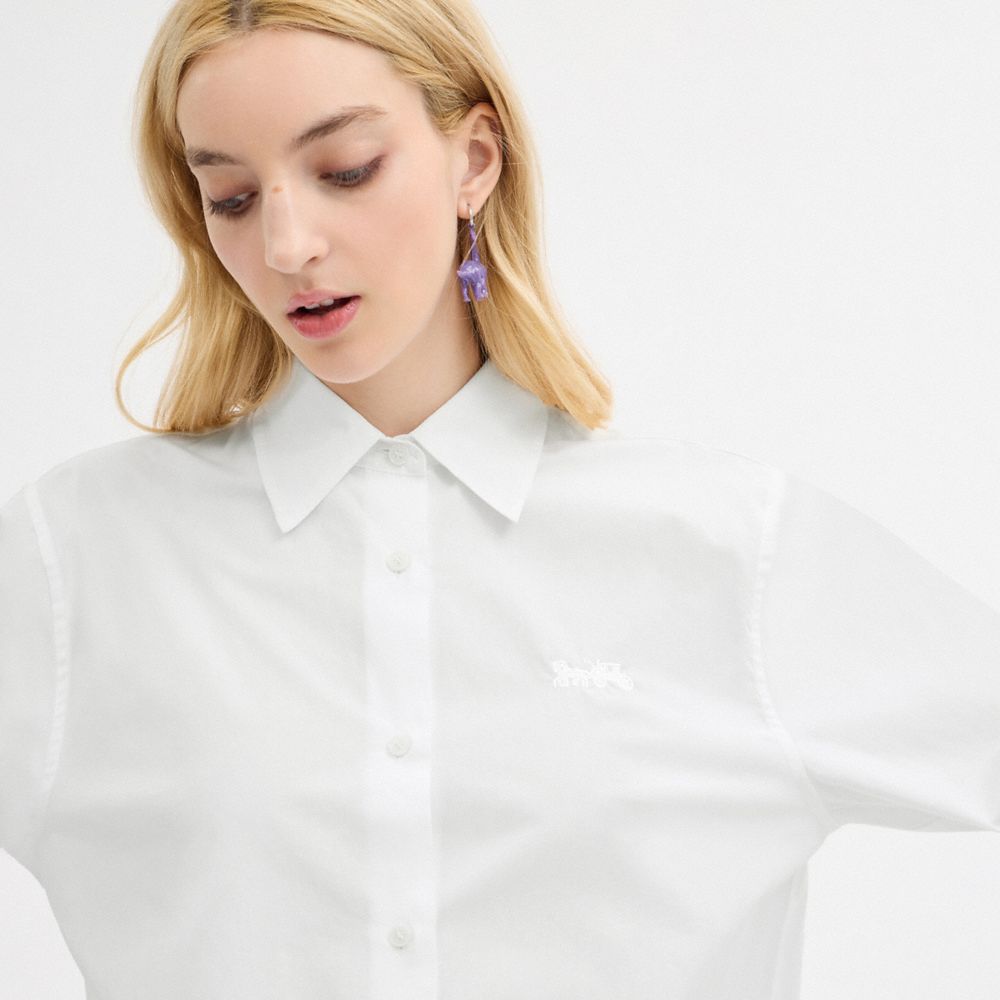 White Women Coach Cropped Button Up Shirt Tops | MY_CH97381