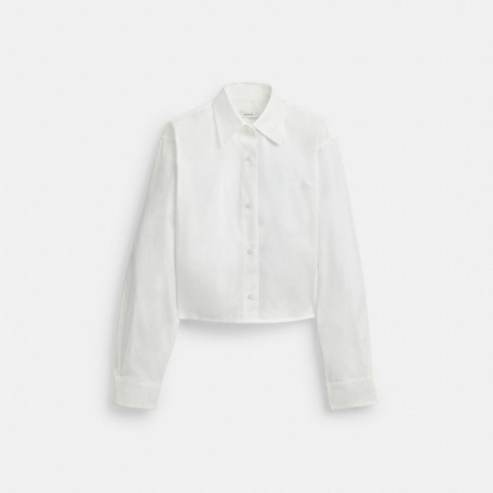 White Women Coach Cropped Button Up Shirt Tops | MY_CH97381