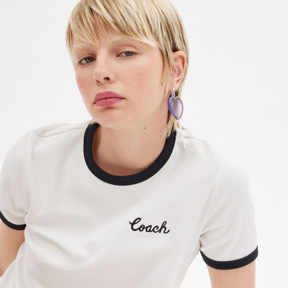 White Women Coach Ringer T Shirts | MY_CH51368