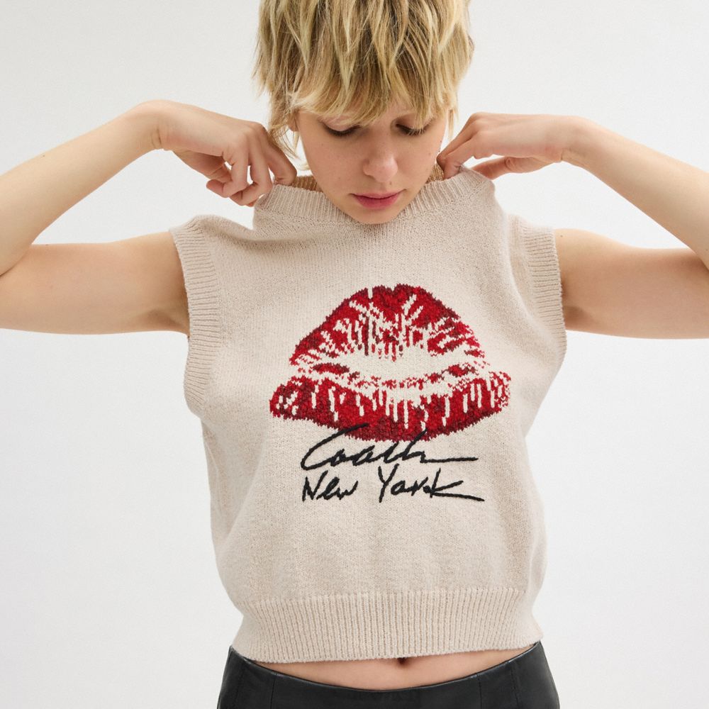 White Women Coach Signature Kiss Print Sweaters | MY_CH27807