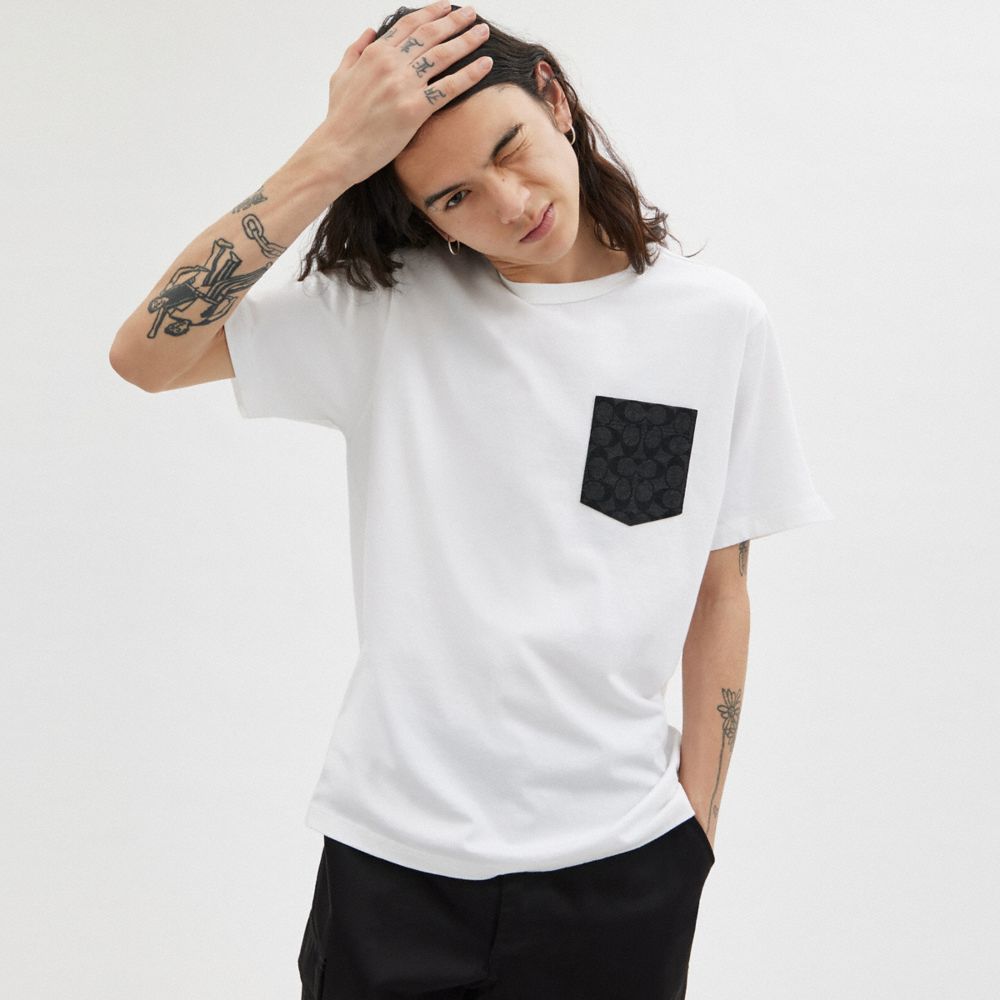 White / Grey Men Coach Essential Pocket T Shirts | MY_CH45398